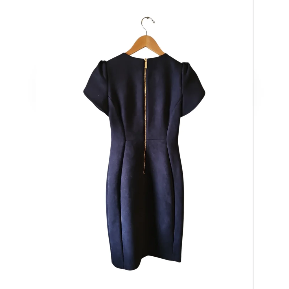 Calvin Klein Faux Suede Tulip  Short-Sleeve Sheath Dress - Navy Blue Sz 4